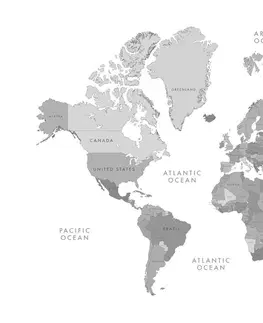 Obrazy na korku Obraz na korku černobílá mapa světa ve vintage vzhledu