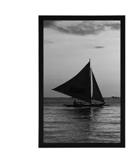 Černobílé Plakát nádherný západ slunce na moři v černobílém provedení
