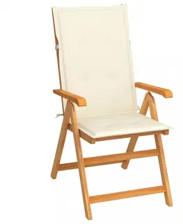Zahradní židle Skládací zahradní židle s poduškami teak / látka Dekorhome Tmavě zelená