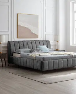 Luxusní a stylové postele Estila Exkluzivní moderní manželská postel Orlando v šedém provedení s prošívaným potahem ze sametu 180x200cm