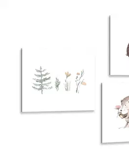 Sestavy obrazů Set obrazů lesní zvířátka v minimalistickém stylu