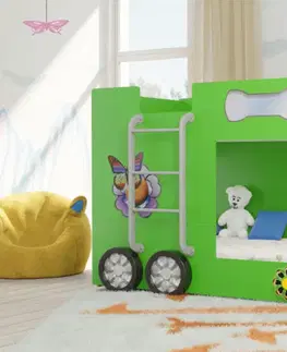Postele Artplast Dětská patrová postel HAPPY BUS | zelený