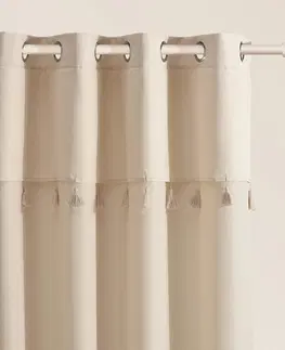 Hotové závěsy Krémová záclona Astoria se střapci na drátěné průchodky 140 x 280 cm