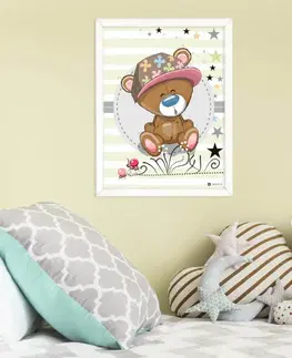 Obrazy do dětského pokoje Obraz medvídka v kšiltovce do dětského pokoje