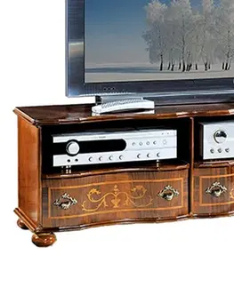 Luxusní a designové televizní stolky Estila Barokní masivní TV stolek Clasica se dvěma poličkami a šuplíky s ornamentálním zdobením 110cm