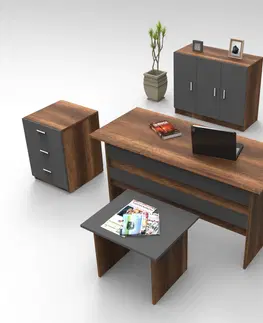 Kancelářské a psací stoly Set kancelářského nábytku VO12 ořech antracit