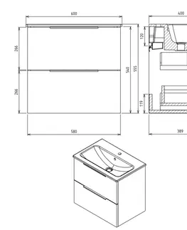 Koupelnový nábytek SAPHO CIRASA umyvadlová skříňka 58x54x39cm, bílá lesk