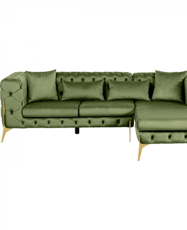 Rohové sedací soupravy KARE Design Rohová sedačka Bellissima Velvet - zelená, levá, 180x240cm