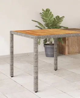 Zahradní stolky Zahradní stůl s akáciovou deskou šedý 90 x 90 x 75 cm polyratan