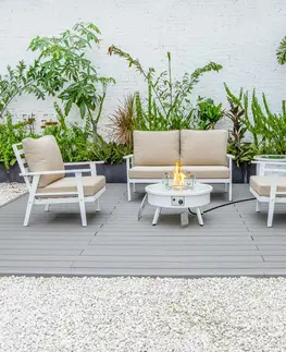 Zahradní sestavy Houseland Sada zahradního nábytku Modern s ohništěm bílá/béžová