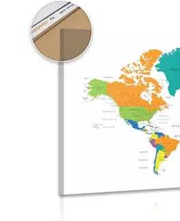Obrazy na korku Obraz na korku barevná mapa světa na bílém pozadí