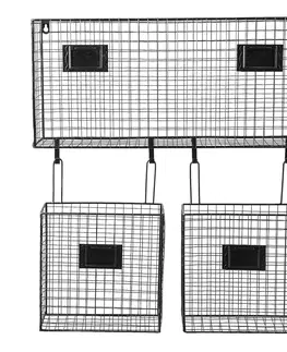 Regály a poličky Černý kovový nástěnný stojan Set s košíky - 56*12*65 cm Clayre & Eef 6Y4455