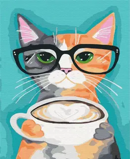 Zvířata Malování podle čísel kočka na kávě
