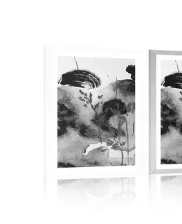 Černobílé Plakát s paspartou malba japonské oblohy v černobílém provedení
