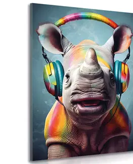 Obrazy párty zvířata se sluchátky Obraz nosorožec se sluchátky