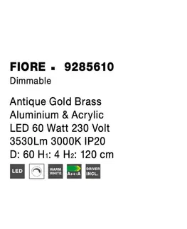 Designová závěsná svítidla NOVA LUCE závěsné svítidlo FIORE antický zlatý mosazný hliník a akryl LED 60W 230V 3000K IP20 stmívatelné 9285610