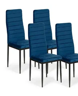 Židle Sada 4 elegantních sametových židlí v modré barvě