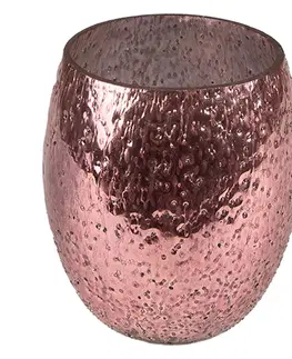 Svícny Růžový skleněný svícen na čajovou svíčku - Ø 8*9 cm Clayre & Eef 6GL3880