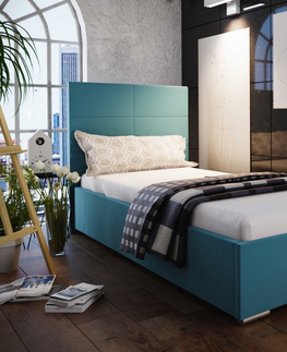 Postele Čalouněná postel DANGELO 4 90x200 cm, modrá látka