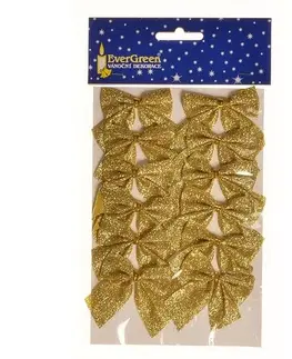 Vánoční dekorace Vánoční ozdoba Mašle glitter 12 ks, zlatá, 5,5 cm