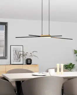 Závěsná světla EGLO Závěsné svítidlo Panagria LED, černé s dřevěnými detaily