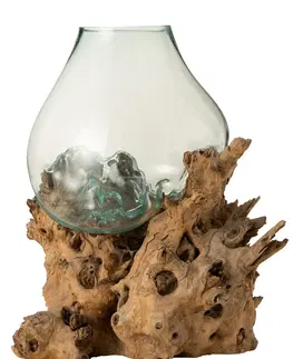 Dekorativní vázy Váza z recyklovaného skla na dřevu Gamal - 83*78*78 cm J-Line by Jolipa 10855