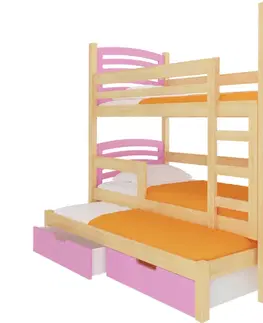 Postele ArtAdrk Dětská patrová postel s přistýlkou SORIA Barva: Borovice / růžová
