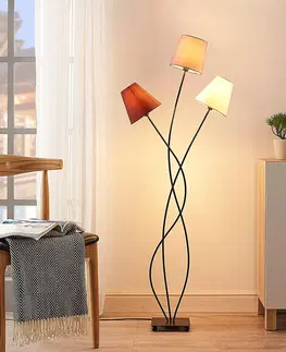 Stojací lampy Lindby 3zdrojová stojací lampa Melis, textilní stínidla