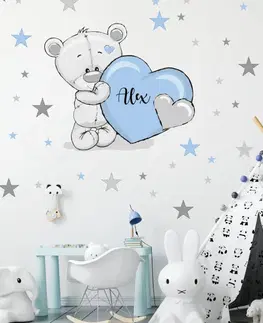 Samolepky na zeď Samolepky do dětského pokoje - Medvídek s hvězdami v modré barvě
