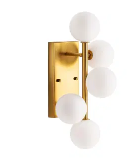 Designové nástěnné lampy Estila Art-deco nástěnná lampa Esme s kovovou konstrukcí zlaté barvy v art-deco stylu s pěti bílými stínítky 48cm