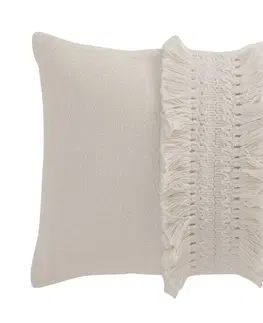 Dekorační polštáře Krémový bavlněný polštář s třásněmi Fransen white off - 42*5*31cm J-Line by Jolipa 3051