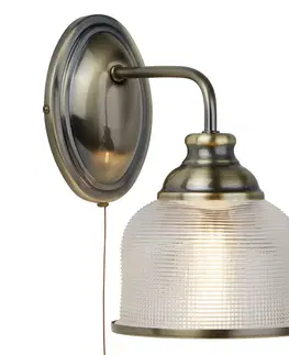 Nástěnná svítidla Searchlight Nástěnné svítidlo z holofánového skla Bistro II, starožitná mosaz