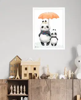 Obrazy do dětského pokoje Dvě pandy s deštníkem na stěnu