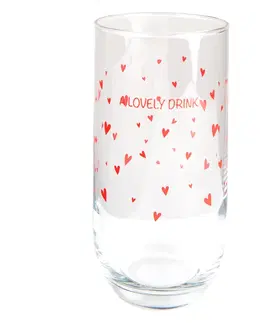 Sklenice Sklenička s červenými srdíčky A Lovely Drink - Ø 6*14 cm / 280 ml Clayre & Eef LBSGL0006