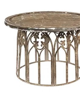 Konferenční stolky Vintage odkládací kovový stolek s dřevěnou deskou - Ø 80*53 cm Clayre & Eef 50602