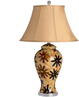 Designové a luxusní noční lampy do ložnice Estila Žlutá stolní keramická lampa FIORE 77cm s květovým vzorem