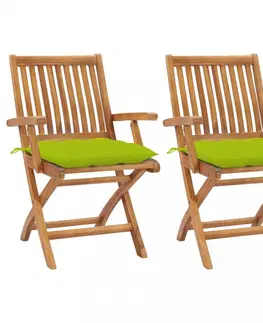Zahradní židle Zahradní židle 2 ks teak / látka Dekorhome Světle zelená