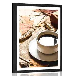 S kuchyňským motivem Plakát s paspartou šálek kávy v podzimním nádechu