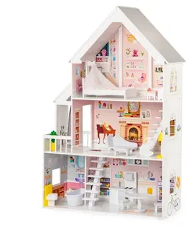 Hračky Krásný dřevěný domeček pro panenky s nábytkem