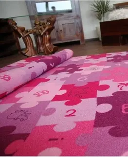 Koberce a koberečky Dywany Lusczow Dětský koberec PUZZLE fialový, velikost 400x600