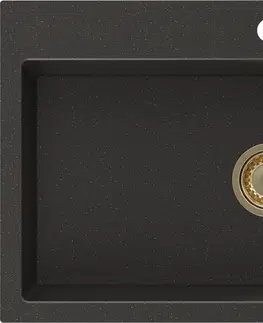 Sifony k pračkám MEXEN/S Omar granitový dřez 800 x 480 mm, černá/zlatá metalik, zlatý sifon 6520801005-75-G