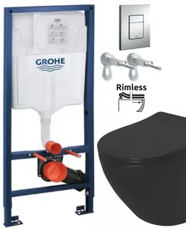 Záchody Rapid SL pro závěsné WC 38528SET s chromovou deskou + WC REA CARLO MINI RIMLESS ČIERNY MAT + SEDADLO 38772001 MM1
