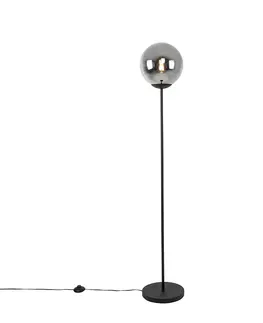 Stojaci lampy Art deco stojací lampa černá s kouřovým sklem - Pallon Mezzi