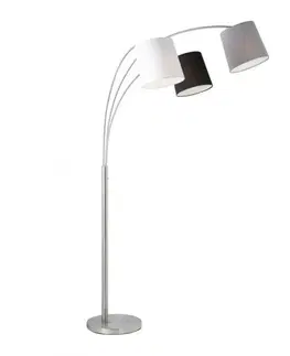 Obloukové stojací lampy LEUCHTEN DIREKT is JUST LIGHT Stojací svítidlo v barvě oceli s tříbarevným látkovým stínítkem v moderním designu
