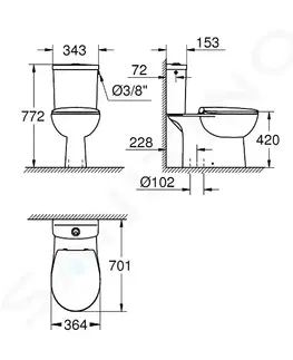Záchody GROHE Bau Ceramic WC kombi set s nádržkou a sedátkem softclose, rimless, alpská bílá 39346000