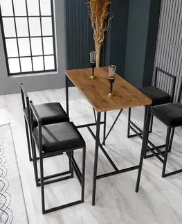 Barové židle a stoly Set barový stůl a židle (5 kusů) NORDIC černá a ořech