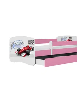 Dětské postýlky Kocot kids Dětská postel Babydreams formule jedna růžová, varianta 70x140, se šuplíky, s matrací