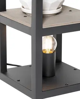 Stolni lampy Industriální stolní lampa černá se dřevem - Cage Rack