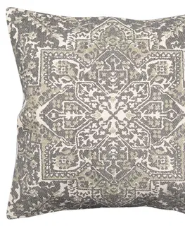 Dekorační polštáře Šedo-zelený režný bavlněný povlak na polštář s ornamenty - 50*50 cm Clayre & Eef KT032.060