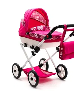 Hračky panenky NEW BABY - Dětský kočárek pro panenky COMFORT růžový květy